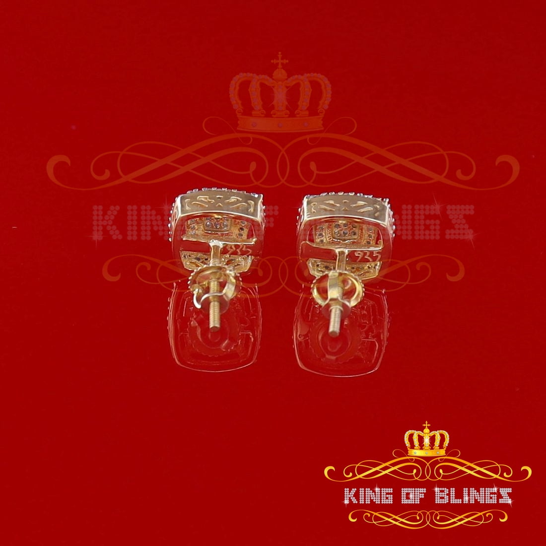 King of Bling's Aretes Para Hombre 925 Yellow Silver 0.25ct Diamond For Women's/ Men's Earrings