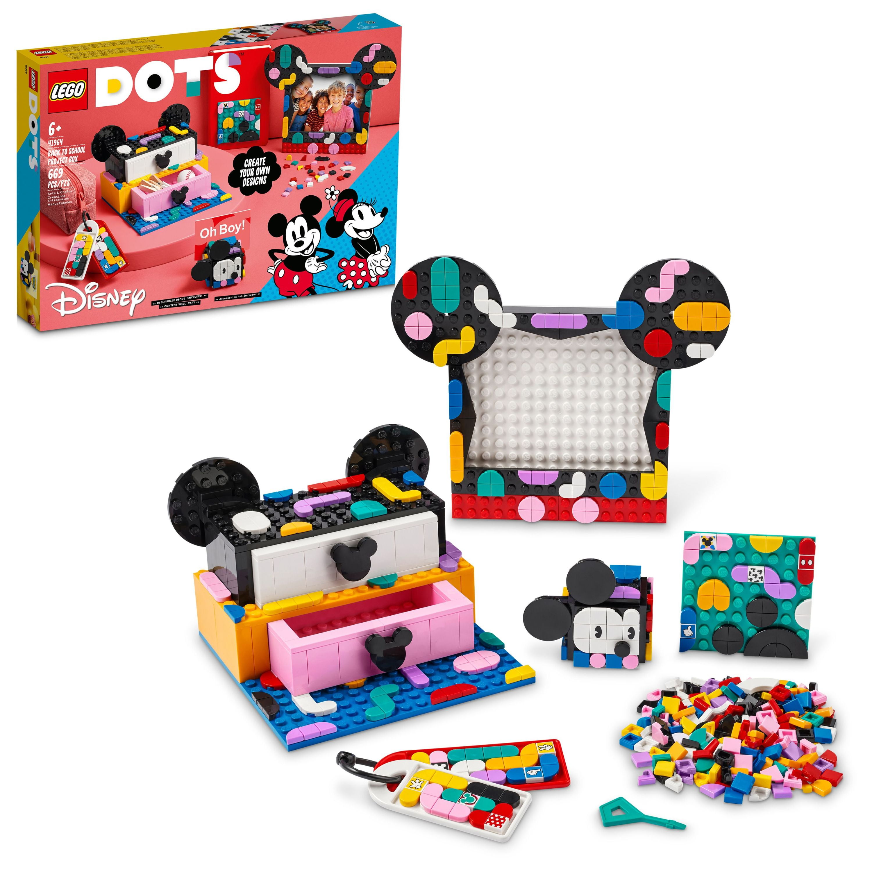 LEGO DOTS Disney Mickey & Minnie Mouse Back-to-School Project Box 41964, 6in1 Toy Crafts Set with Bag Tags, Sticker Patch and Desk Tidy, Gifts for Kids Aged 6 Plus