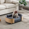 thumbnail image 2 of Pefilos 30" Elevated Pet Dog Bed with Solid Wood Legs and Bent Wood Back, Velvet Cushion, Pet Sofa for Indoors Dogs, Dark Gray, 2 of 9