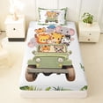 thumbnail image 3 of Castle Fairy Girls Cute Cartoon Safari Animal Twin Size Sheets 3pcs,Tropical Leaf Truck Bedding,Green White,1 Fitted Sheet,1 Flat Sheet and 1 Pillowcase, 3 of 6