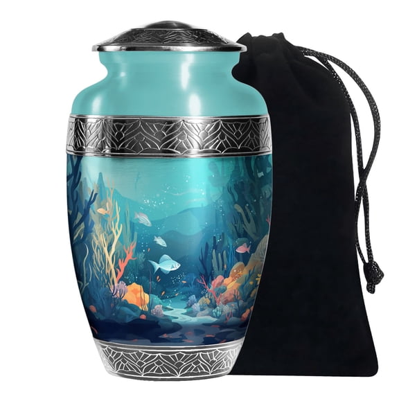KARYLIZ Fish In Ocean Urn - Funeral Urns For Human Ashes Adult - Crematory Urns For Adults Humans - Cremation Urns For Human Ashes Adult Female - Mom Urns For Human Ashes - Large Urns For Ashes