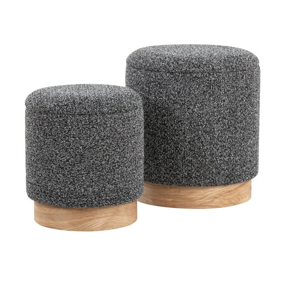 Marla Contemporary Nesting Ottoman Set: Space-Saving Style in Luxe Fabric and Natural Wood