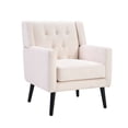 thumbnail image 3 of Ebello Linen Accent Chair, Mid-Century Modern Upholstered Armchair with Thick Padded Seat for Living Room, Bedroom, Easy Assembly, Beige, 3 of 9
