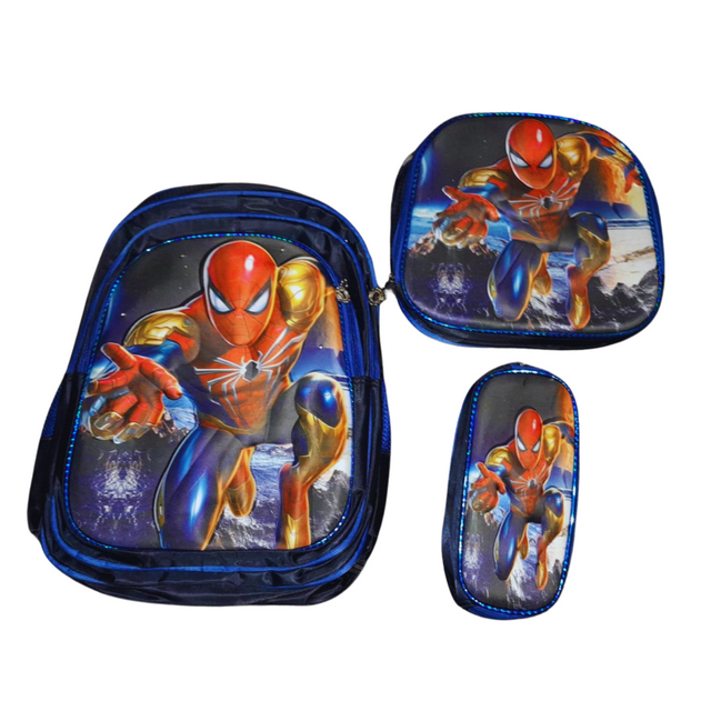 Combo de 3 piezas mochila con luz, lapicera y lonchera Spiderman mas kit escolar