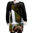 thumbnail image 1 of Waterfall Kids Apron, Photo of Mother and Baby Waterfalls by the Mountain Side with Moss on Rocks, Boys Girls Apron Bib with Adjustable Ties for Cooking Baking Painting, Green and Brown, by Ambesonne, 1 of 2