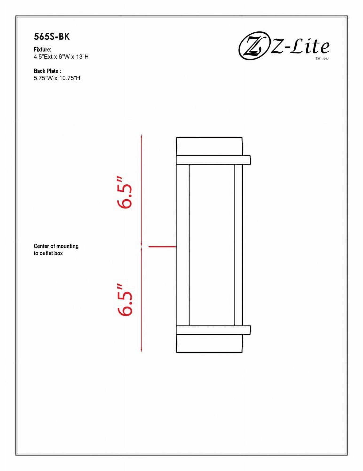 Z Lite 565S-BK 13 x 6 x 4.5 in. Single Light Outdoor Wall Sconce, Black
