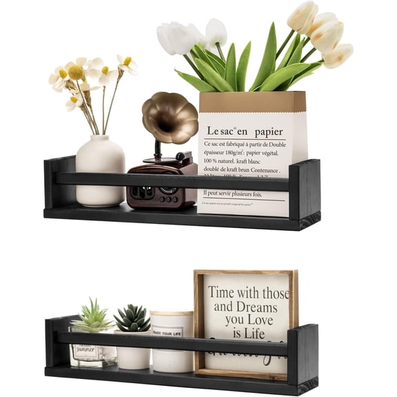 Floating Shelves for Wall, Black Nursery Book Shelves, 15.7 inch Kids Bookshelf, Wall Shelves for Living Room Bedroom Decor,Kitchen Spice Rack,Bathroom Storage Rack(2 Pack)