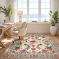 thumbnail image 3 of Design&I 8'x10' Washable Area Rug Retro Mid Bird Folk Flower Southwestern Border Century Orange for King Size Bedroom, Under Bed, Sleek Flatweave Pet Friendly, 3 of 7