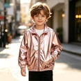 thumbnail image 5 of Mifsaly Girls Boys Shiny Jacket Lightweight Stand Collar Full Zip Casual Coats Kids Fall Spring Outdoor Outerwear with Pockets, 5 of 9