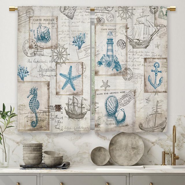 Cortinas Laifzere Nautical Kitchen 70x100 cm, 2 paneles