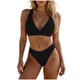 thumbnail image 2 of Bikini High Waisted Womens V-Neck Bikini Set with Adjustable Straps, Push up Tops High Waist High Cut Bottom, 2-Piece Swimwear for Beach Travel Black XL, 2 of 6