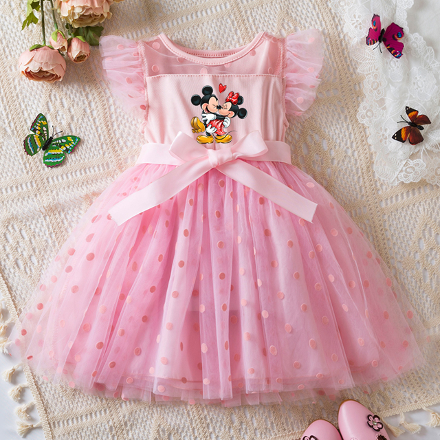 Mickey Minnie Mouse Robe de Bébé Fille 2-6 Ans Jupe en Maille Princesse Été Sans Manches Robes de Fête de Mariage pour Filles Été