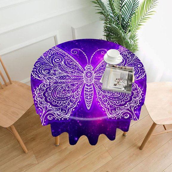 RKSupls 60 Inch Round Tablecloth, Cosmic Butterfly Mandala Premium Polyester Straight Edge Wrinkle Resistant Washable Table Cover for Party Home Dining Decor