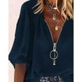 thumbnail image 3 of Sherrylily Women V-Neck Lantern Sleeve Shirts Zipper Design Loose Casual Top, 3 of 4