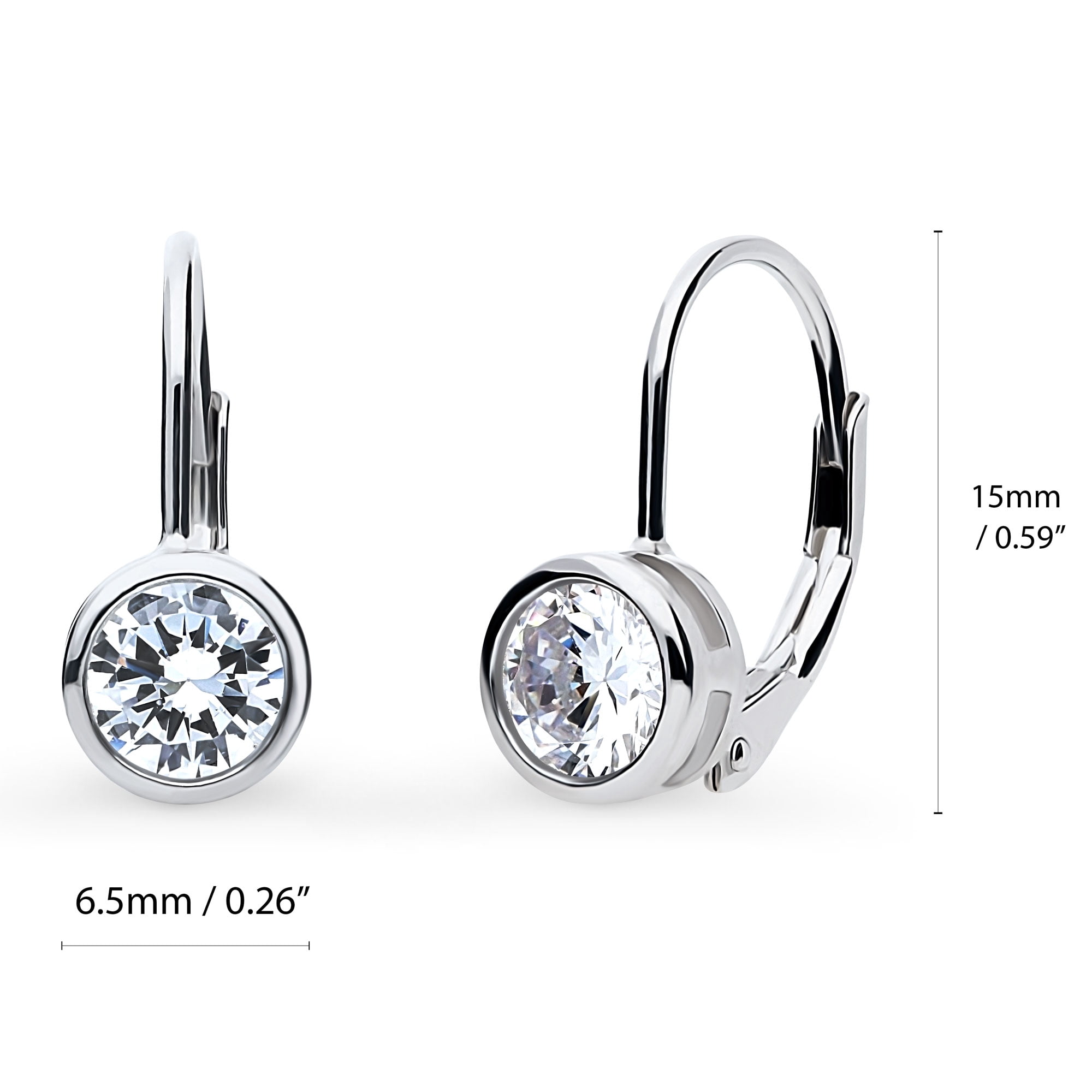 BERRICLE Sterling Silver Solitaire 1.2 Carat Bezel Set Round Cut Cubic Zirconia CZ Fashion Leverback Dangle Drop Earrings for Women, Rhodium Plated