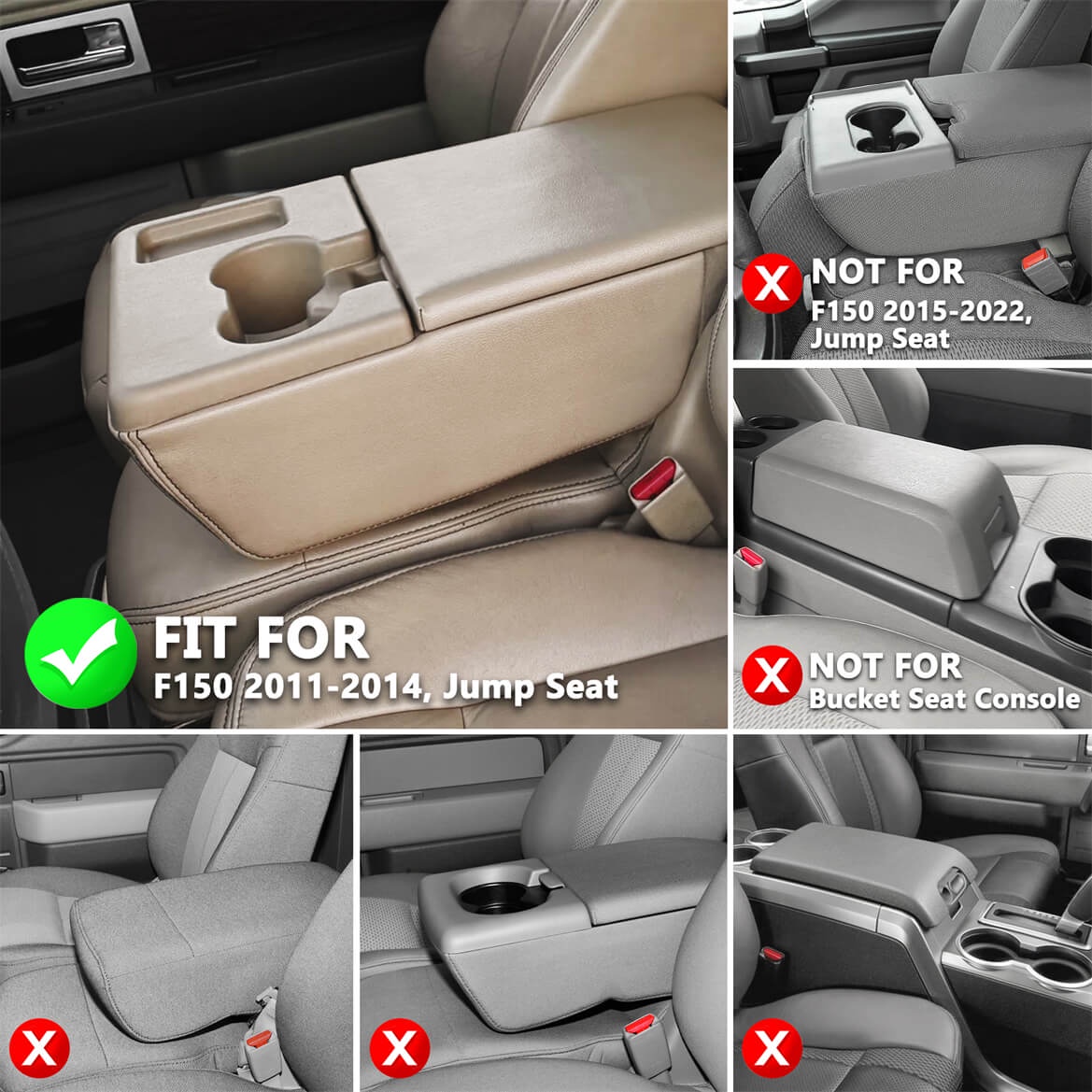 KBH Car Center Console Cover for 2011-2014 Ford F150 Accessories, Black PU Leather Armrest Seat Cover Cushion Pad