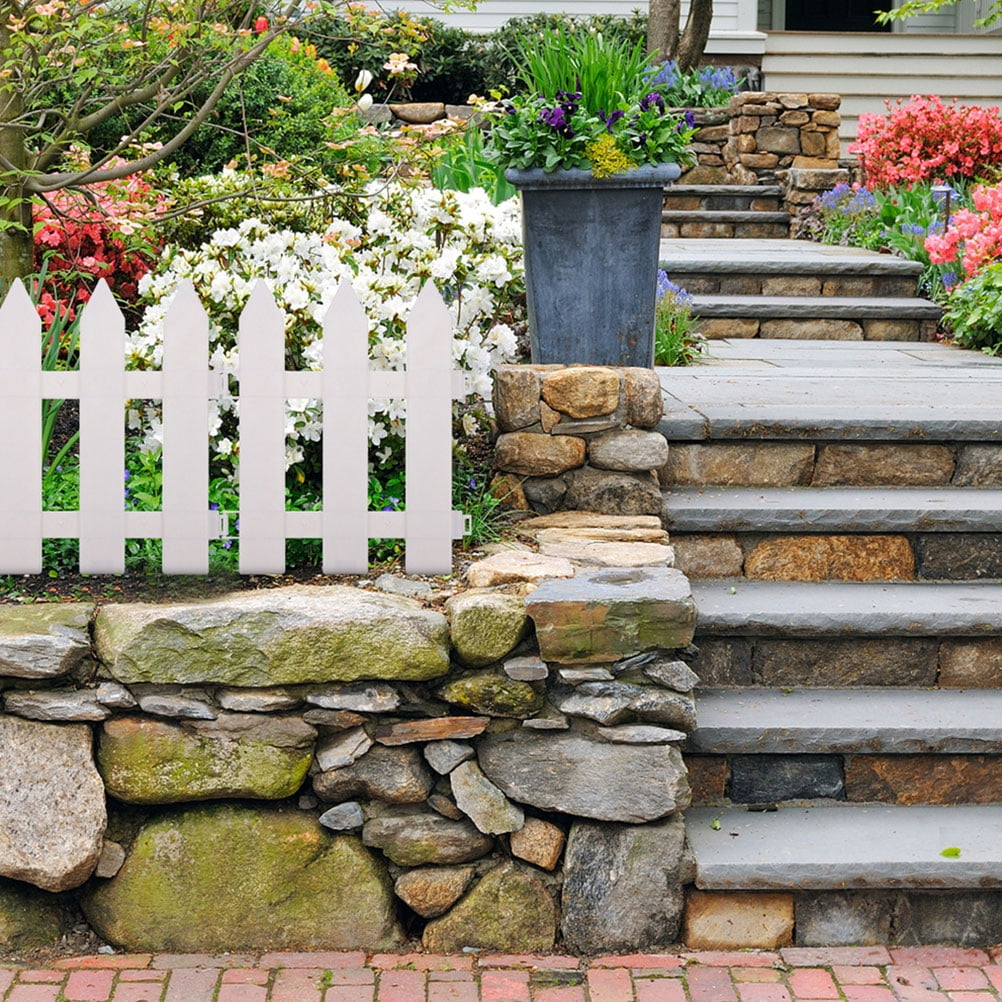 Hemoton 15 Sets  Plastic Edgings Garden Picket Fence Grass Lawn Flowerbeds Plant Borders White