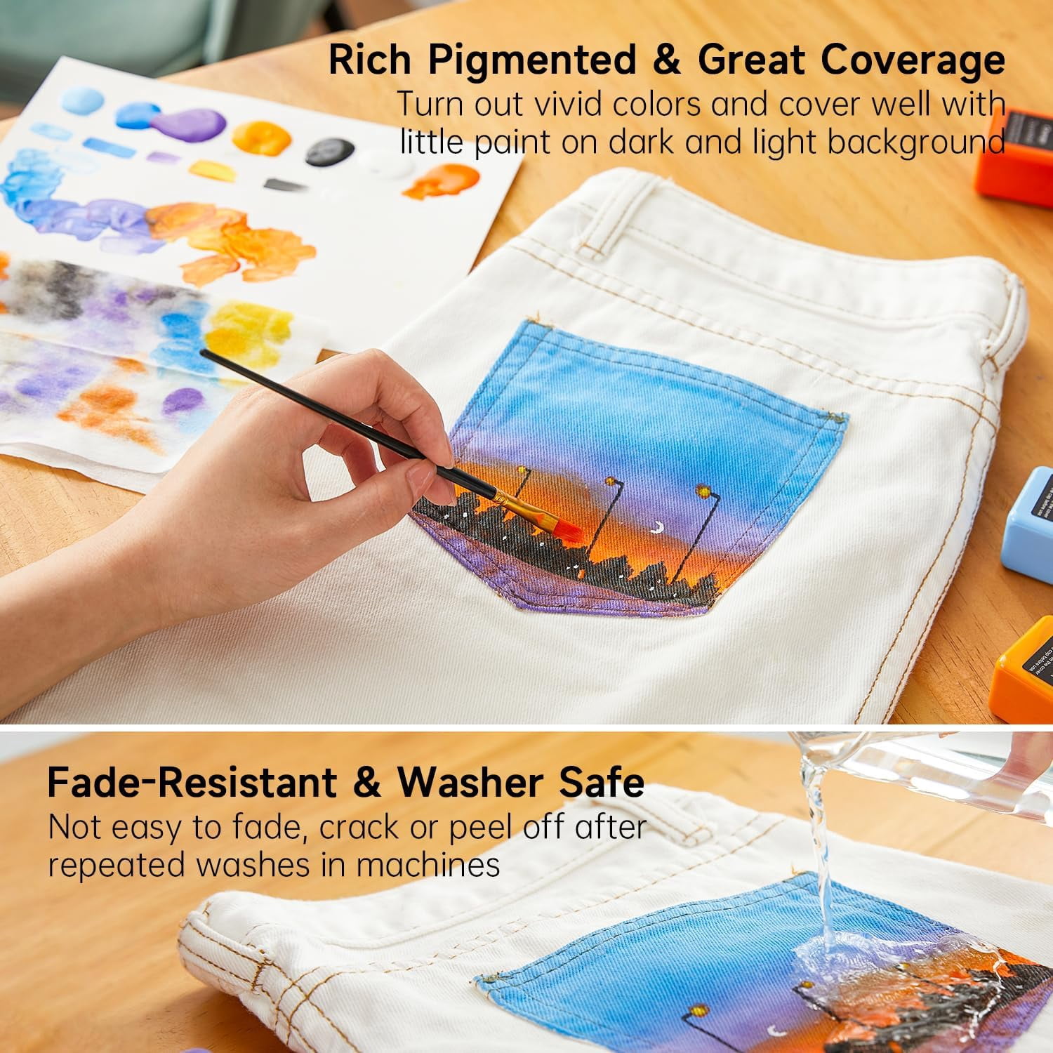 Fabric Paint, Shuttle Art 30 Colors Permanent Soft Fabric Paint in Bottles (60ml/2oz) with Brushes, Palette, Stencils, Non-Toxic Textile Paint for T-shirts, Shoes, Jeans, Bags, DIY Projects