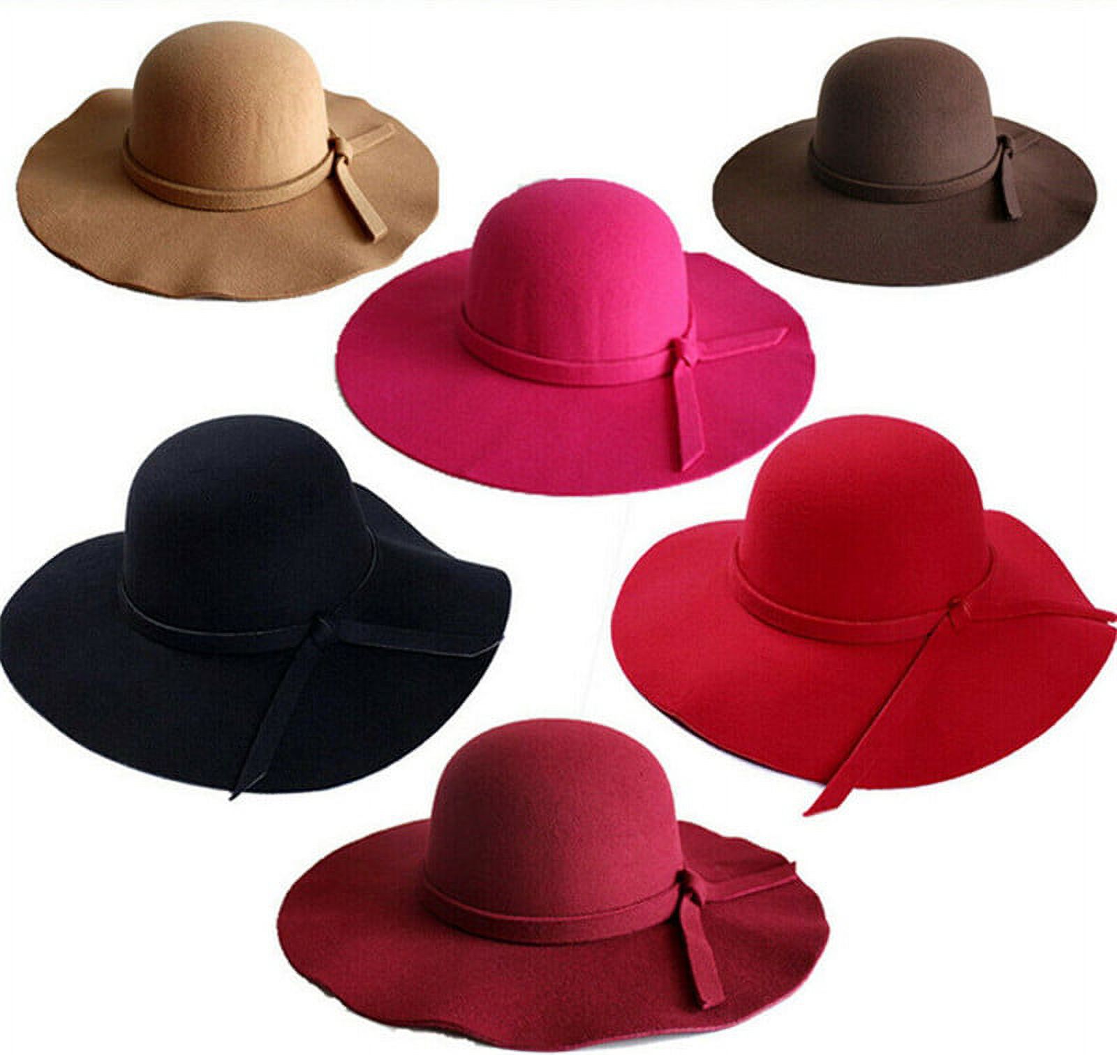 Puloru Elegant Wide Brim Sun Hat Bowler Hats Retro Ladies Wool Floppy Felt Fedora Hat - image 4 of 5