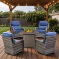thumbnail image 4 of POCASSY 6-INCH Extra Thick Cushion Outdoor Patio Furniture Set with Swivel Glider Patio Chair Set of 4, 5 Pieces All Weather Wicker Patio Furniture Set with 30" Firepit Table for Porch, Gray/Blue, 4 of 11