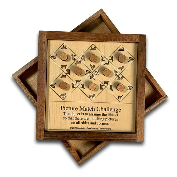 Creative Crafthouse Picture Match Animal Puzzle, Wood Block Brain Teaser, USA Made