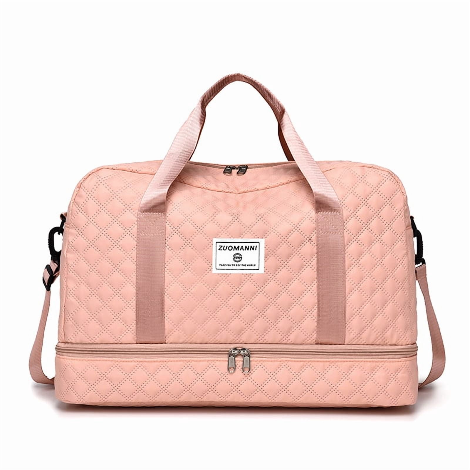 Travel Duffel Bag, Model for Women, with Wet Pocket, 1-Pack, Medium Size - Grid-Pink for Overnight, Gym, Hospital Use