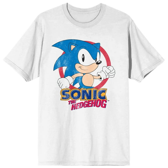 Sonic the Hedgehog Distressed Character In Red Circle Crew Neck Short Sleeve Women's White T-shirt
-M