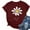 Burgundy, variant on Womens T-Shirts Printed Floral Crew Neck Short Sleeved Tops(Burgundy,XL)