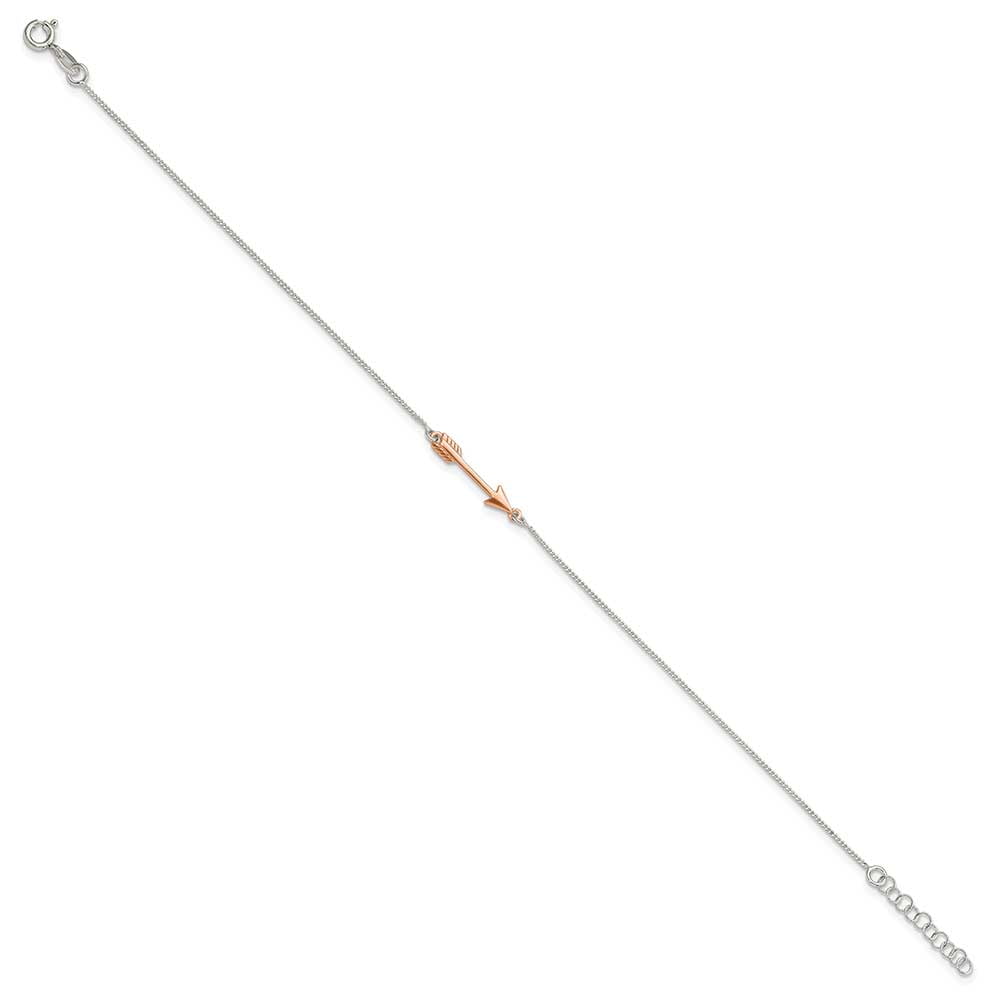 Sterling Silver Rose-tone Polished Arrow 9in Plus 1in Ext Anklet QQG4189-9