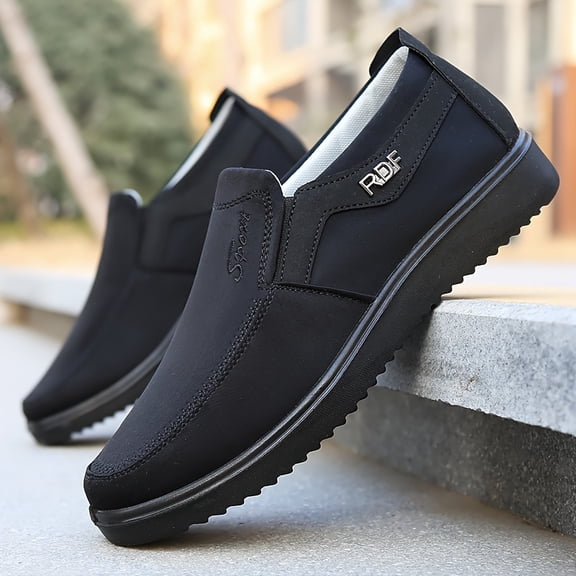 Men's Slip-On Low-Top Casual Shoes Daily Wear - Minimalist Round-Toe Design (No Laces) - Lightweight Non-Slip Outdoor Sneakers with Cushioned PU Sole, Black/White Traction Tread for, Walking