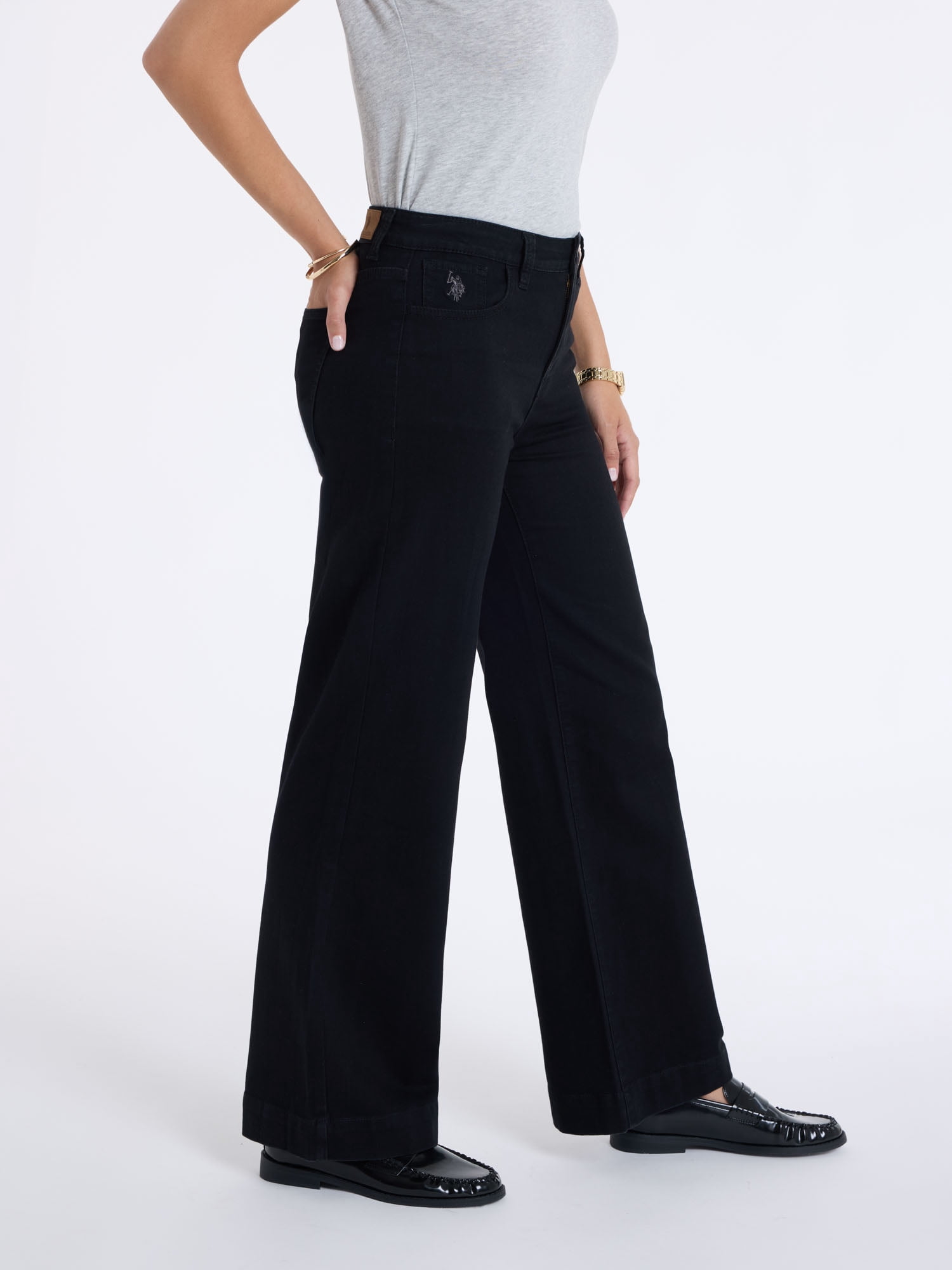 U.S. Polo Assn. Women's High Rise Relaxed Knit Denim Wide Leg Jeans