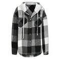 thumbnail image 5 of Cyber Deals Womens Button Down Plaid Shirts Hooded Shacket Jacket Hoodie Coats,2024 Winter Classic Long Sleeve Drawstring Single Breasted Cardigan Tops Casual Loose Oversized Outwear, 5 of 6