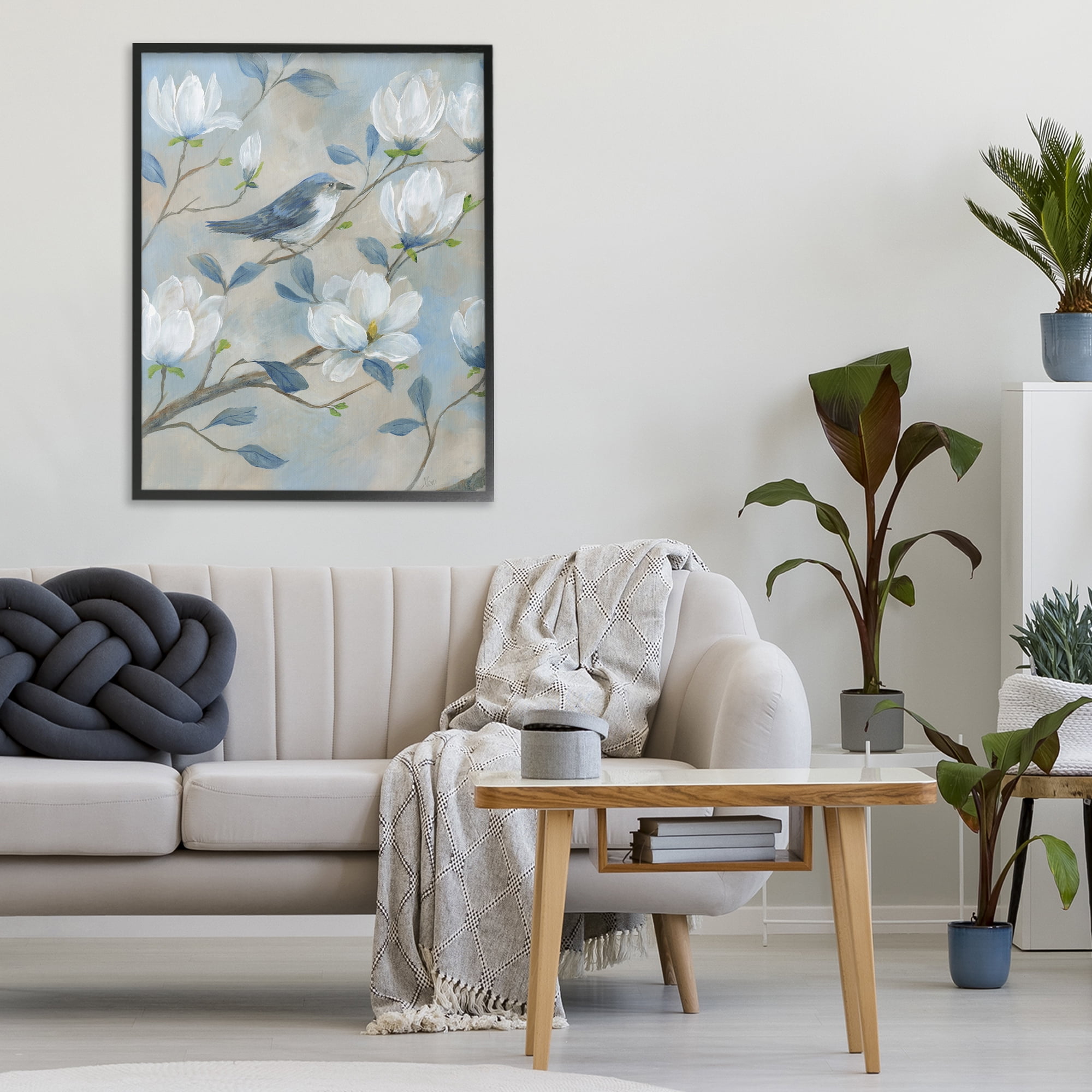 Stupell Industries Blue Bird & Magnolia Black Framed Giclee Art, design by Nan