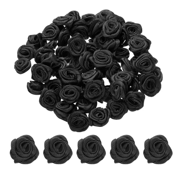 Uxcell 100Pcs 1.5cm Mini Rosas de Cinta para Manualidades Flores de Tela Artificial, Negro