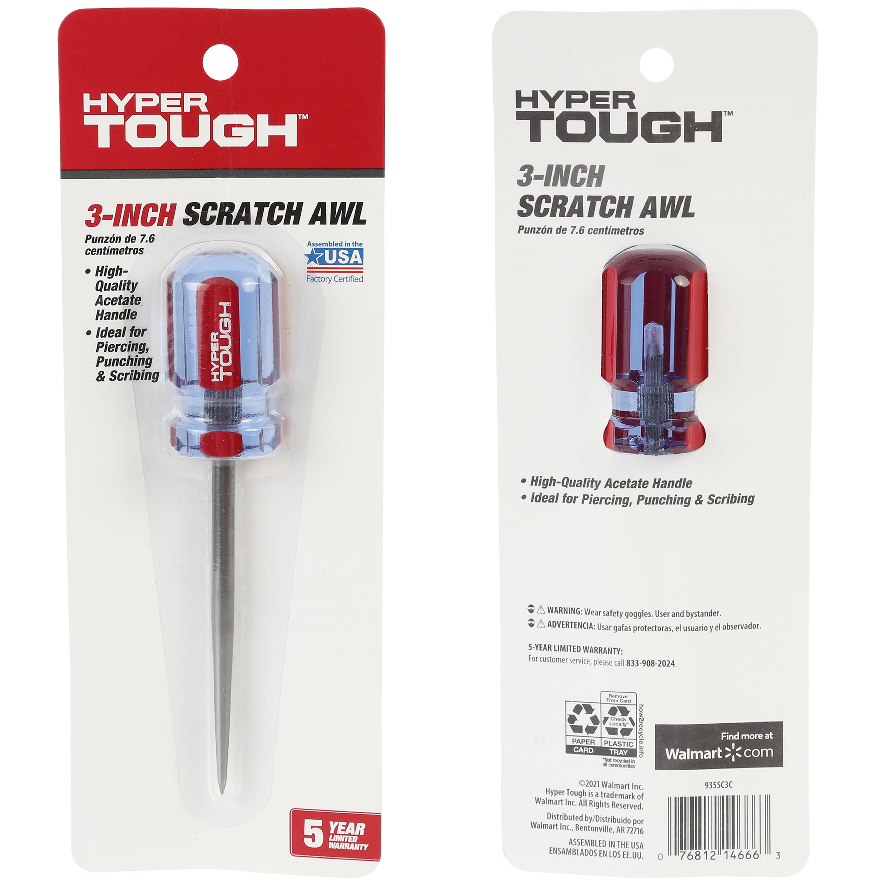Hyper Tough 3-Inch Acetate Handle Scratch Awl for Precision