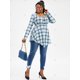 thumbnail image 4 of Camiseta Irregular Talla Extra a Cuadros Cuello Cuadrado Rosegal Mangas largas de talla grande, 4 of 5