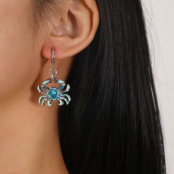 batmeuy 1 Pair Lovely Crab Shape Earrings Glossy Beautiful Metal Dangle Earrings for Party