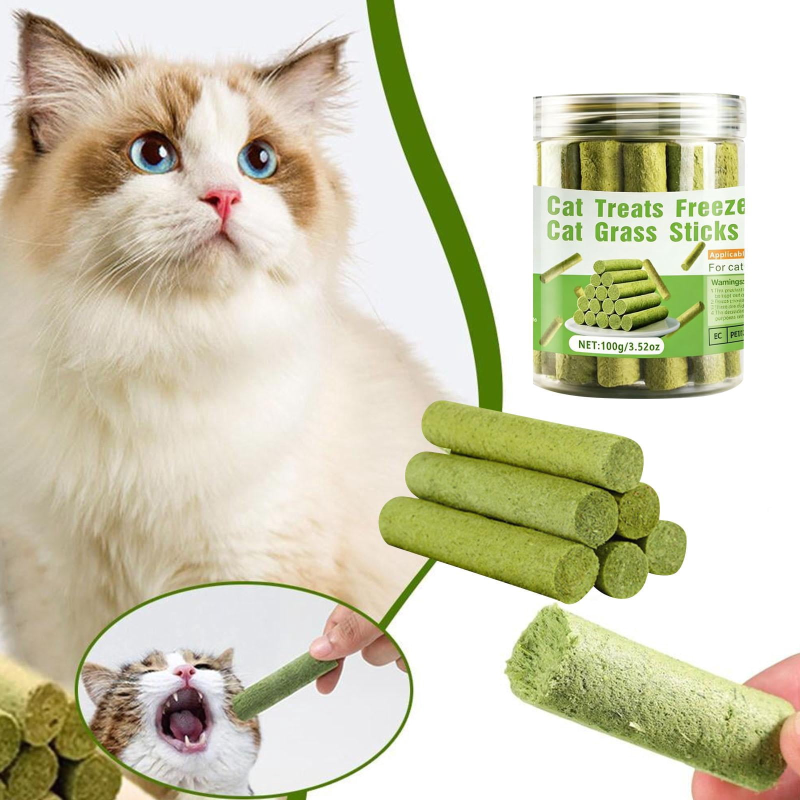 Cat Treats for Indoor Cats, Cat Grass, 16 Sticks, 3.52Oz, Plastic Jar, Feline Oral Care, Chewing, Light Green, 1 Jar, Pet Snacks