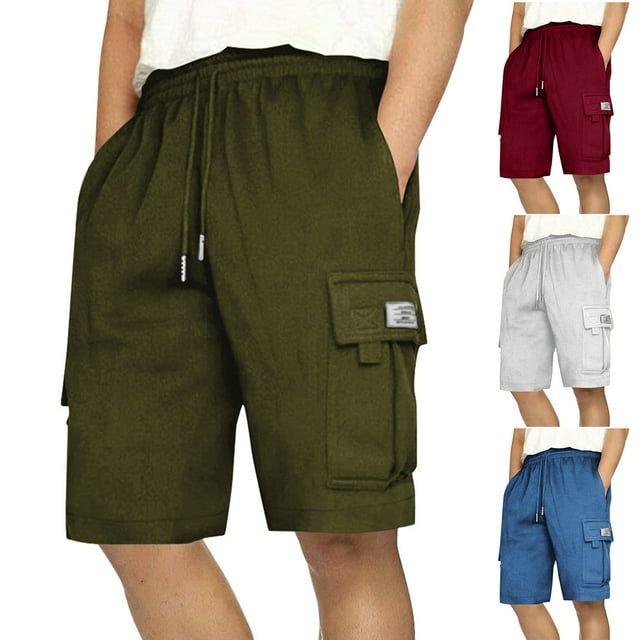 Eryao Short Cargo pour Homme à Taille Élastique avec Cordon, Short Décontracté de Plein Air pour la Randonnée avec Poches à Rabat, Vert Armée, G