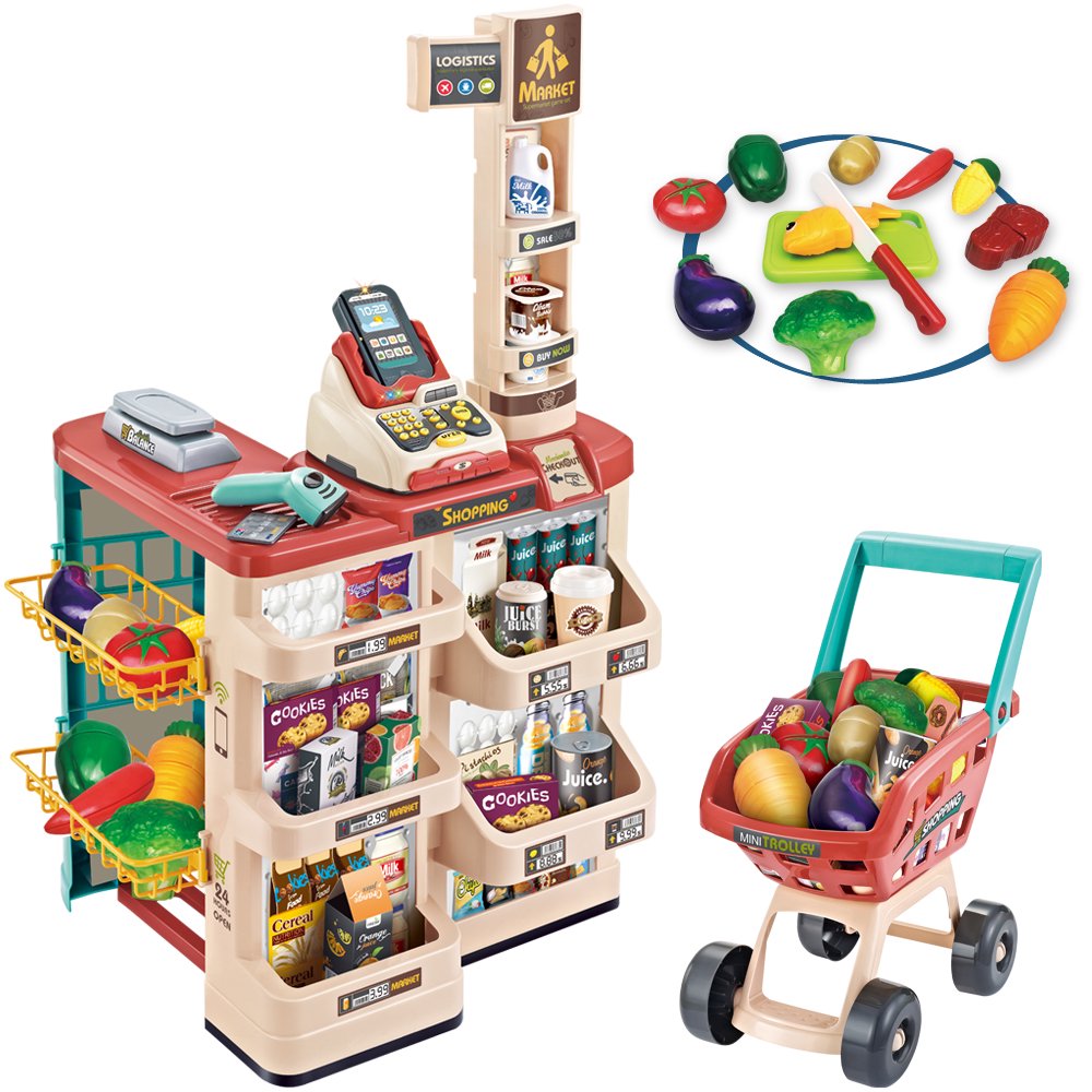Mundo Toys Supermarket Play Set for Kids Cart, Cash Register