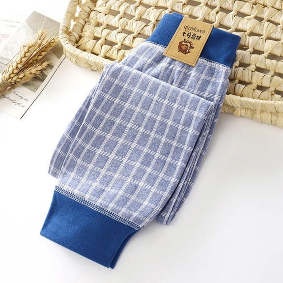 Kids Girls Boys Fleece Lined Leggings Trendy Plaid Cotton Thermal Pants Kids Elastic Waist Warm Winter Trouser Blue 5-6 Years