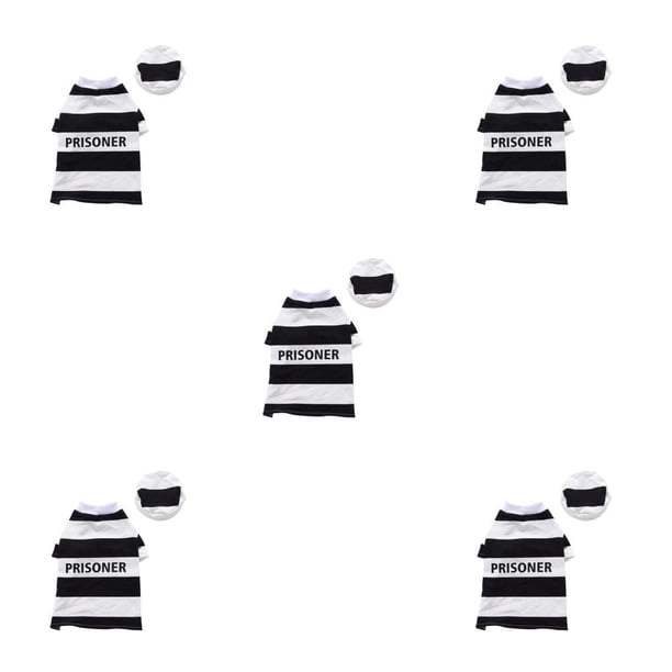 Advancent Disfraz de prisionero para mascotas con sombrero Collar de Halloween Perro Manga corta Ropa a rayas Eventos especiales Favores de Type2 NO2