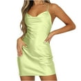 thumbnail image 2 of Tbopshirt Wedding Guest Dresses for Women Waist Retraction Open Back Silk Bright Face Fashion Strap Dress, 2 of 5