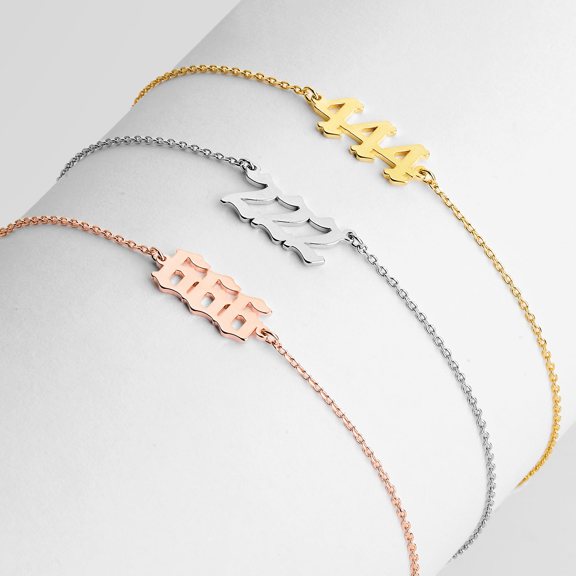 Personalized Planet Women's Sterling Silver Petite Old English Angel Number Bracelet