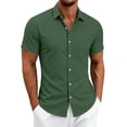 thumbnail image 3 of WIZUTIZ Men's Casual Button Up Shirt Solid Color Short Sleeve Lapel Polyester Spandex Stretch Business Summer Top for Office Daily Outdoor Wear Mens Fashion, 3 of 8