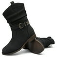 thumbnail image 2 of Women's Mid-Calf Cowboy Cowgirl Boots with Low Chunky Heel, Classic Round Toe, Motorcycle Style, Side Zipper,Fashion Western Black Boots., 2 of 6