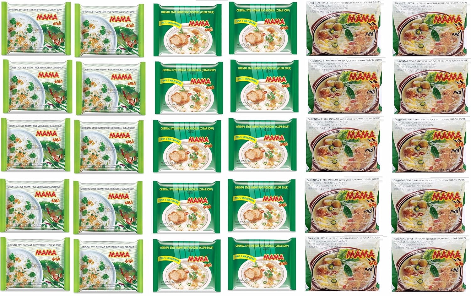 NineChef Mama Bundle - NineChef Spoon Plus Mama Instant Noodle Mix Flavor 3 different types of noodles (Flat Noodle, Rice Vermicelli, and Chand Noodle) 3 Flavor, 10 bags each Flavor, total of 30 bags