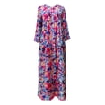 thumbnail image 2 of Womens Dresses Floral Print 3/4 Sleeve Crew Neck Button Front Dress Summer Casual Relaxed Fit A-Line Knee-Length Dress, 2 of 6
