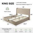 thumbnail image 3 of iPormis King Size Bed Frame with Lift Up Storage & Charging Station, Button Tufted Wingback Upholstered Headboard, Wooden Slats Support, No Box Spring Needed, Noise Free, Beige, 3 of 8