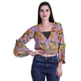 thumbnail image 1 of Moomaya Printed Womens Crop Top Wrap Style Top Wear Ruffle Long Sleeve Casual Summer Blouse, 1 of 6